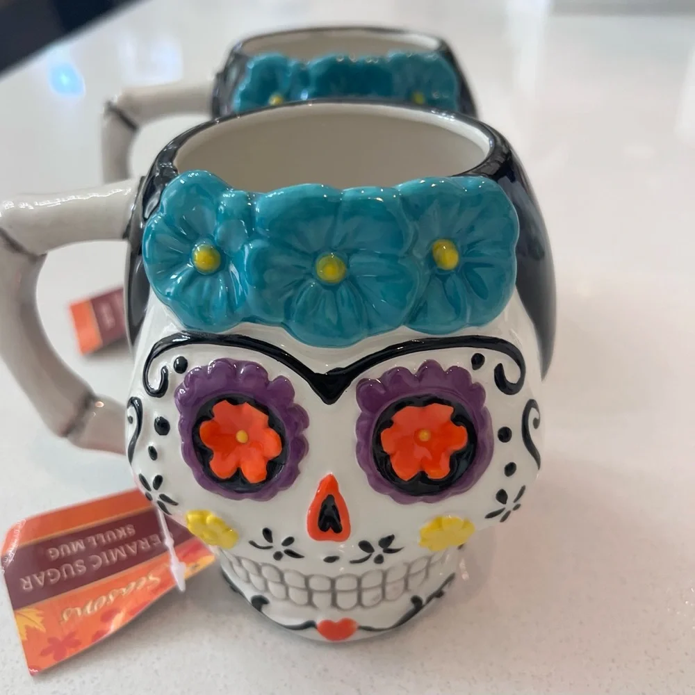 Day‎ Of The Dead Sugar Skull Mugs Set Of 2 New With Tags